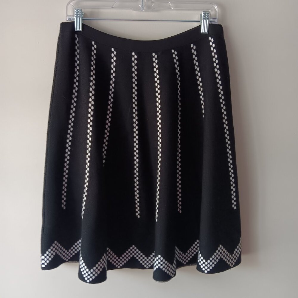 Spense Brand womens large Rayon Nylong knee length skirt Black white design E1 - Picture 8 of 15